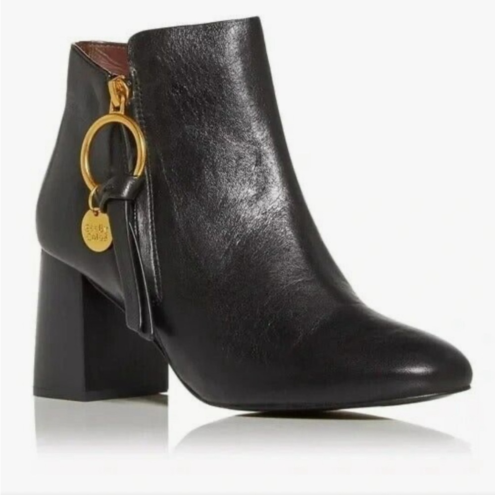 See by Chloé Louise Block Heel Booties Ring Zip
